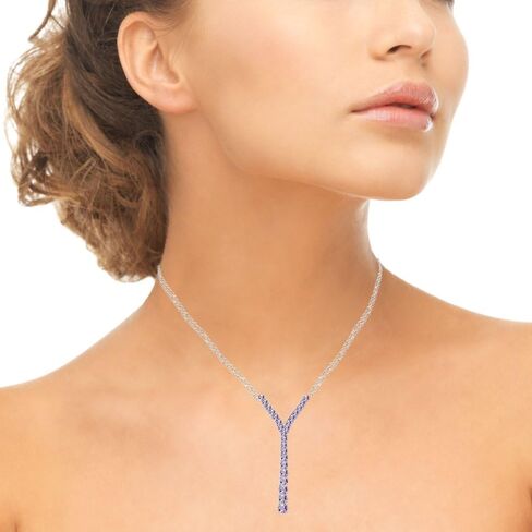 B. BRILLIANT Sterling Silver Genuine or Created Gemstone Round Graduated Statement Lariat Y-Necklace in Kuwait