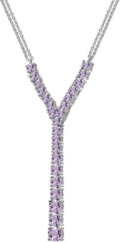 B. BRILLIANT Sterling Silver Genuine or Created Gemstone Round Graduated Statement Lariat Y-Necklace in Kuwait