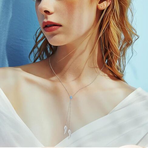 AINFQY 925 Sterling Silver Angel Wing Necklaces for Women Zirconia Guardian Birthstone Necklace Jewelry Angel Wing Tassel Pendant Y Necklace Jewelry Gifts for Women Girls Mom Daughter in Kuwait