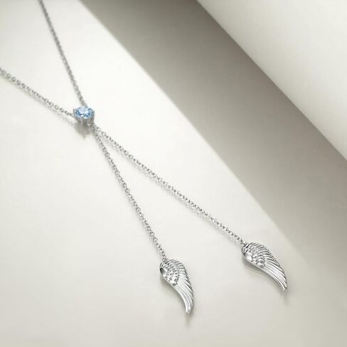 AINFQY 925 Sterling Silver Angel Wing Necklaces for Women Zirconia Guardian Birthstone Necklace Jewelry Angel Wing Tassel Pendant Y Necklace Jewelry Gifts for Women Girls Mom Daughter in Kuwait
