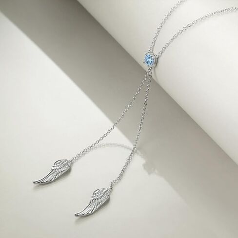 AINFQY 925 Sterling Silver Angel Wing Necklaces for Women Zirconia Guardian Birthstone Necklace Jewelry Angel Wing Tassel Pendant Y Necklace Jewelry Gifts for Women Girls Mom Daughter in Kuwait
