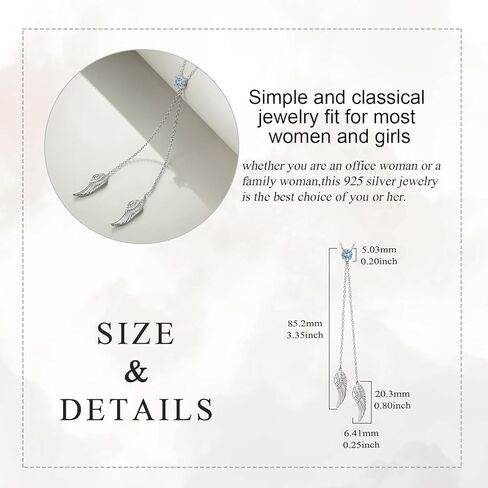 AINFQY 925 Sterling Silver Angel Wing Necklaces for Women Zirconia Guardian Birthstone Necklace Jewelry Angel Wing Tassel Pendant Y Necklace Jewelry Gifts for Women Girls Mom Daughter in Kuwait