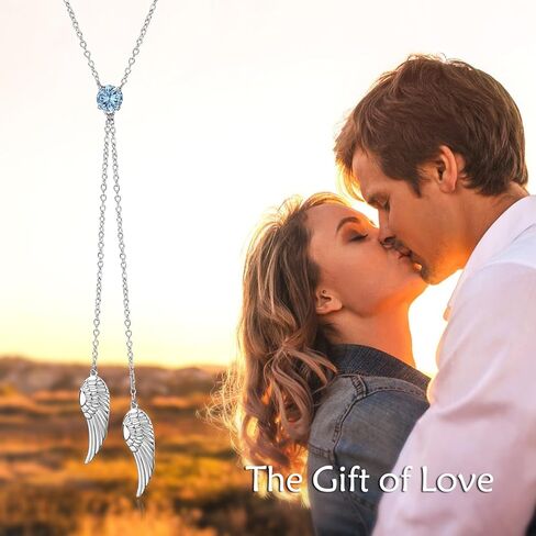 AINFQY 925 Sterling Silver Angel Wing Necklaces for Women Zirconia Guardian Birthstone Necklace Jewelry Angel Wing Tassel Pendant Y Necklace Jewelry Gifts for Women Girls Mom Daughter in Kuwait