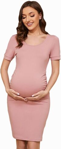 KUNINDOME Maternity Dresses for Daily, Baby Shower Photography, Short Sleeve Sleeveless Tank Dresses, Side Ruching in Kuwait