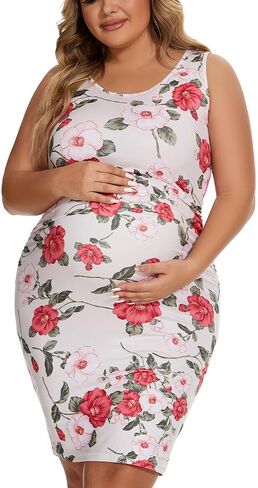 KUNINDOME Maternity Dresses for Daily, Baby Shower Photography, Short Sleeve Sleeveless Tank Dresses, Side Ruching in Kuwait