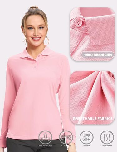 قمصان بولو Hiverlay للسيدات قمصان جولف بعامل حماية من الأشعة فوق البنفسجية 50+ قميص طويل الأكمام بياقة in Kuwait