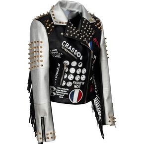 LC WANCHENG GLOBAL TRADE Women's printed sexy graffiti classic coat long sleeve short motorcycle leather jacket in Saudi Arabia