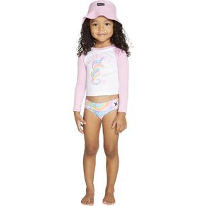 Hurley Girls' Long Sleeve Rash Guard and Hat 3-Piece Swimsuit Set