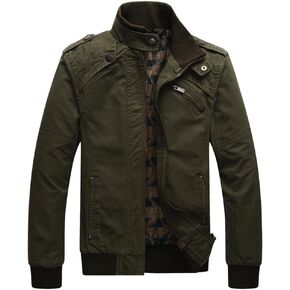 Dwar Men's Casual Washed Cotton Military Outdoor Jackets with Shoulder Straps