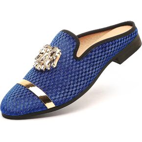 XQWFH Men's Slip-on Mule Sandals Loafer with Gold Buckle,Fashion Leather Formal Wear Casual Backless Dress Slippers