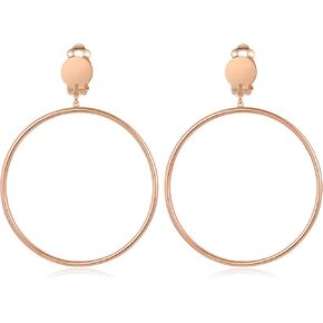 BIRSTONE Clip on 2 Inch Large Big Hoop Minimalist Earrings