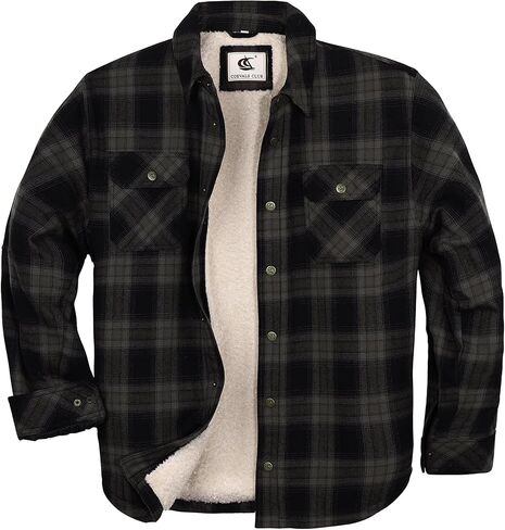 COEVALS CLUB Men's Flannel Jacket Sherpa Lined Quilted Cotton Snap Button Up Long Sleeve Shirts Hooded Jacket in Kuwait