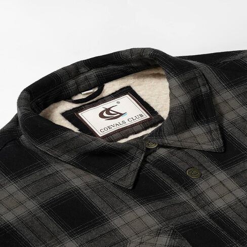 COEVALS CLUB Men's Flannel Jacket Sherpa Lined Quilted Cotton Snap Button Up Long Sleeve Shirts Hooded Jacket in Kuwait