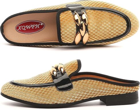 XQWFH Men's Slip-on Mule Sandals Loafer with Gold Buckle,Fashion Leather Formal Wear Casual Backless Dress Slippers in Saudi Arabia