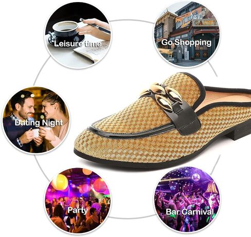 XQWFH Men's Slip-on Mule Sandals Loafer with Gold Buckle,Fashion Leather Formal Wear Casual Backless Dress Slippers in Saudi Arabia