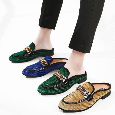 XQWFH Men's Slip-on Mule Sandals Loafer with Gold Buckle,Fashion Leather Formal Wear Casual Backless Dress Slippers in Saudi Arabia