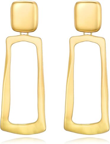 Matte Gold Silver Geometry Clip On Earrings for Women Retro Drop Clip Earrings for Women in Kuwait