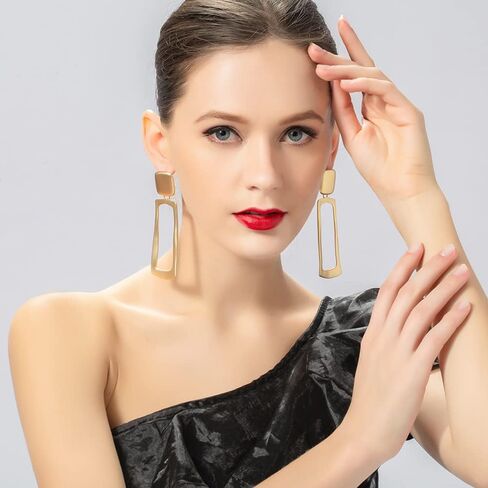 Matte Gold Silver Geometry Clip On Earrings for Women Retro Drop Clip Earrings for Women in Kuwait