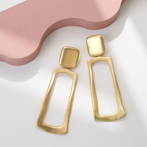 Matte Gold Silver Geometry Clip On Earrings for Women Retro Drop Clip Earrings for Women in Kuwait