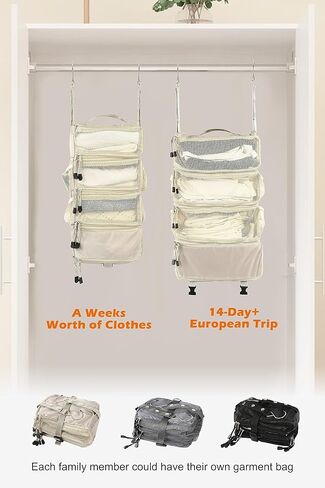 ELEZAY Hanging Packing Cubes with Compression Capability Portable 4-Shelf Closet for Travel Collapsible Space Saver Bag Clothes Organizer for Carry-on Luggage Suitcase Small_18*9 * 7 IN, Lightgrey in Kuwait