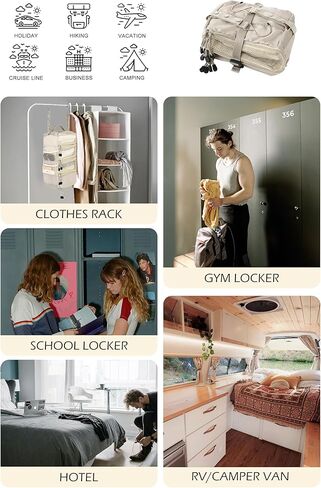 ELEZAY Hanging Packing Cubes with Compression Capability Portable 4-Shelf Closet for Travel Collapsible Space Saver Bag Clothes Organizer for Carry-on Luggage Suitcase Small_18*9 * 7 IN, Lightgrey in Kuwait