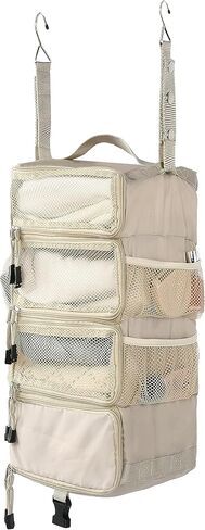 ELEZAY Hanging Packing Cubes with Compression Capability Portable 4-Shelf Closet for Travel Collapsible Space Saver Bag Clothes Organizer for Carry-on Luggage Suitcase Small_18*9 * 7 IN, Lightgrey in Kuwait