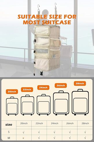 ELEZAY Hanging Packing Cubes with Compression Capability Portable 4-Shelf Closet for Travel Collapsible Space Saver Bag Clothes Organizer for Carry-on Luggage Suitcase Small_18*9 * 7 IN, Lightgrey in Kuwait