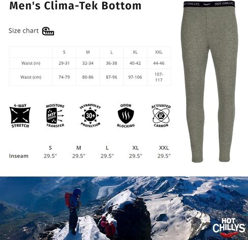 سروال سفلي بطبقة أساسية للرجال من Hot Chillys Clima-Tek | ملابس داخلية حرارية قابلة للتنفس وممتصة للرطوبة وسريعة الجفاف ومريحة in Kuwait