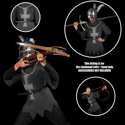 Mythrojan Chainmail Coif فارس العصور الوسطى عصر النهضة درع سلسلة البريد هود فايكنغ LARP 16 مقياس in Kuwait