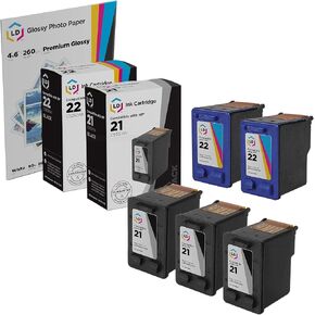 LD Remanufactured Ink Cartridge Replacement for HP 21 & 22 (3 Black, 2 Color, 5-Pack) in Kuwait