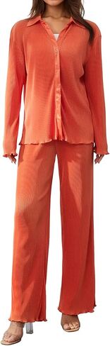 NUFIWI Women Y2K 2 Piece Pants Set Oversized Floral Printed Button Down Shirt High Waist Pants Outfits Summer Streetwear in Kuwait