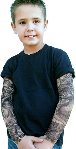 Wild Rose 720 Kids Boys Tattoo Shirt Cotton Tee with Mesh Sleeves, Black in Saudi Arabia