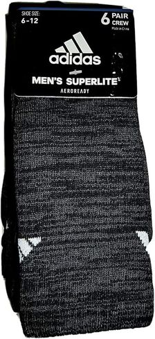 Adidas Men's Superlite Aeroready 6 Pair Crew Socks Dark Grey Shoe Size 6-12 in Saudi Arabia