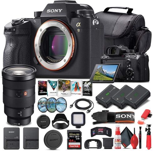 Sony Alpha a9 Mirrorless Digital Camera (Body Only) (ILCE9/B) + Sony FE 24-70mm Lens + 64GB Memory Card + 2 x NP-FZ-100 Battery + Corel Photo Software + Case + Card Reader + More (Renewed) in Saudi Arabia