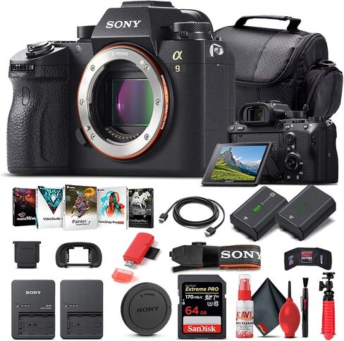 Sony Alpha a9 Mirrorless Digital Camera (Body Only) (ILCE9/B) + 64GB Memory Card + NP-FZ-100 Battery + Corel Photo Software + Case + External Charger + Card Reader + HDMI Cable + More (Renewed) in Saudi Arabia