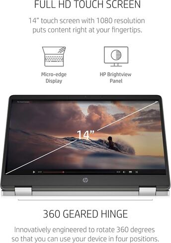HP Chromebook x360 14a Laptop - Dual Core Intel Celeron N4020 - 4 GB RAM - 32 GB eMMC Storage - 14-inch HD Touchscreen - Google Chrome OS - Lightweight and Long Battery Life (14a-ca0010nr, 2020) in Saudi Arabia