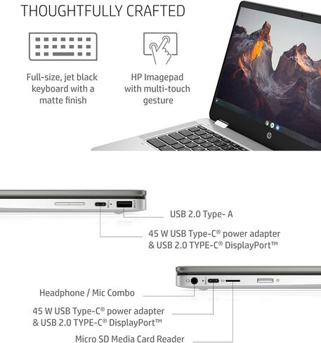 HP Chromebook x360 14a Laptop - Dual Core Intel Celeron N4020 - 4 GB RAM - 32 GB eMMC Storage - 14-inch HD Touchscreen - Google Chrome OS - Lightweight and Long Battery Life (14a-ca0010nr, 2020) in Saudi Arabia