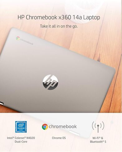 HP Chromebook x360 14a Laptop - Dual Core Intel Celeron N4020 - 4 GB RAM - 32 GB eMMC Storage - 14-inch HD Touchscreen - Google Chrome OS - Lightweight and Long Battery Life (14a-ca0010nr, 2020) in Saudi Arabia