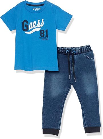 GUESS Baby Boys Short Sleeve Organic Cotton Graphic Tee and Knit Denim Pants 2 Piece Set in Saudi Arabia