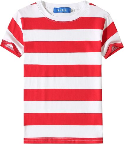 SSLR-Big-Boys-Striped-Shirts-Short Sleeve Tee Shirt Crew Neck Cotton Causal Lightweight in Saudi Arabia
