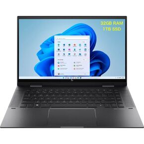 Newest HP Envy X360 15.6" FHD Touchscreen 2-in-1 Laptop, AMD 6-Core Ryzen 5 5500U, 16GB RAM 512GB NVMe SSD, WiFi6, HDMI 2.0, Type-C, Backlit Keyboard, Fingerprint, Windows 11 Pro (15M-EU0033DX,Black) in Saudi Arabia