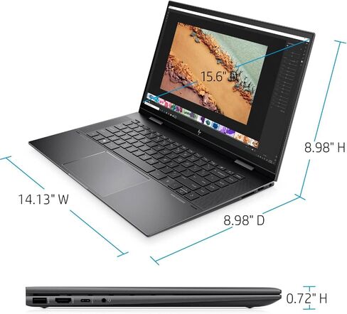 Newest HP Envy X360 15.6" FHD Touchscreen 2-in-1 Laptop, AMD 6-Core Ryzen 5 5500U, 16GB RAM 512GB NVMe SSD, WiFi6, HDMI 2.0, Type-C, Backlit Keyboard, Fingerprint, Windows 11 Pro (15M-EU0033DX,Black) in Saudi Arabia