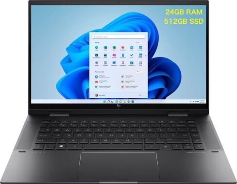 Newest HP Envy X360 15.6" FHD Touchscreen 2-in-1 Laptop, AMD 6-Core Ryzen 5 5500U, 16GB RAM 512GB NVMe SSD, WiFi6, HDMI 2.0, Type-C, Backlit Keyboard, Fingerprint, Windows 11 Pro (15M-EU0033DX,Black) in Saudi Arabia