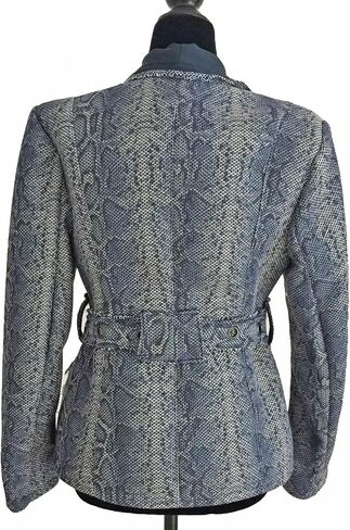 Katy Lee Couture Animal Print Snakeskin Zip Front Fitted Jacket with Grommet Hole Belt and Pockets Denim Blue in Kuwait