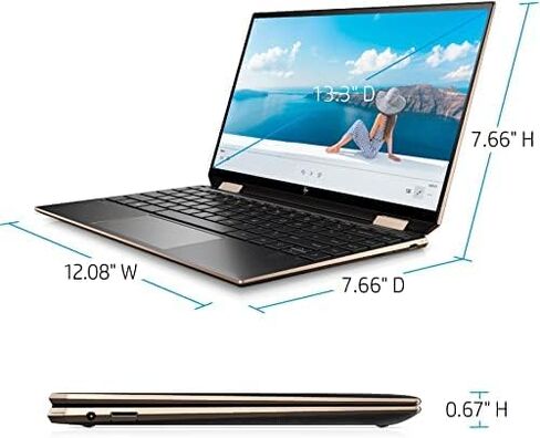 HP Spectre Touch x360 13 بوصة أزرق/ذهبي كمبيوتر محمول قابل للتحويل Intel i7 حتى 4.7 جيجا هرتز (إجمالي 48 جيجابايت) 16 جيجابايت DDR4 + 32 جيجابايت Optane 512 جيجابايت SSD 13.3 بوصة 4K لوحة مفاتيح بإضاءة خلفية Win 11 (13-AW200-Renewed) in Kuwait