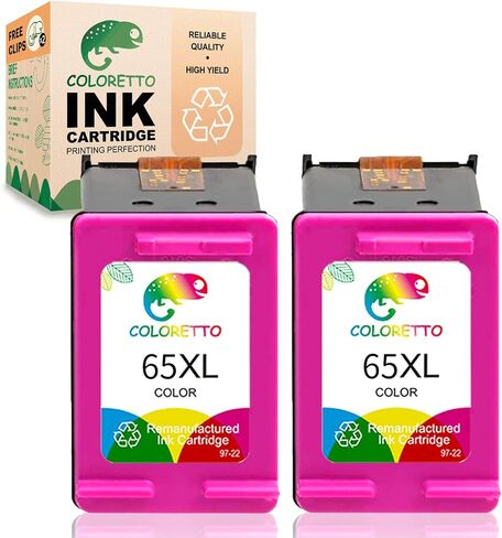 COLORETTO Remanufactured Printer Ink Cartridge Replacement for HP 65XL to use with HP Deskjet 2622 2624 2652 2655 3720 3721 3722 3723 3732 3758,Envy 5052 5058 (2 Color) Combo Pack in Saudi Arabia