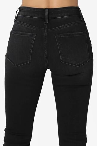 TheMogan 24~38 Vintage Washed Black Stretch Denim Mid Rise Straight Leg Jeans in Kuwait