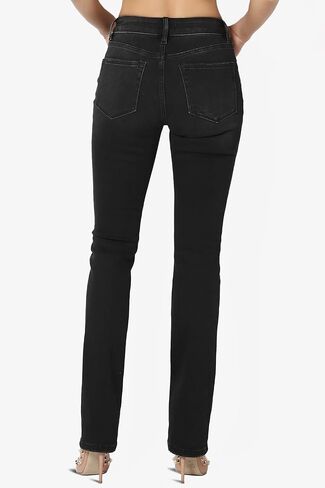 TheMogan 24~38 Vintage Washed Black Stretch Denim Mid Rise Straight Leg Jeans in Kuwait