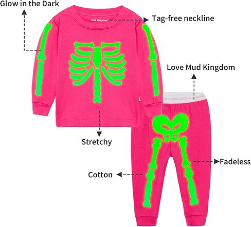 مجموعة بيجامات للأولاد ذات هيكل عظمي متوهج في الظلام من Mud Kingdom بأكمام قصيرة باللون الأسود الصيفي in Kuwait