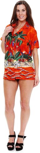 V.H.O. Funky Hawaiian Blouse Women Short-Sleeve Front-Pocket Surf Parrot Multiple Colors in Kuwait